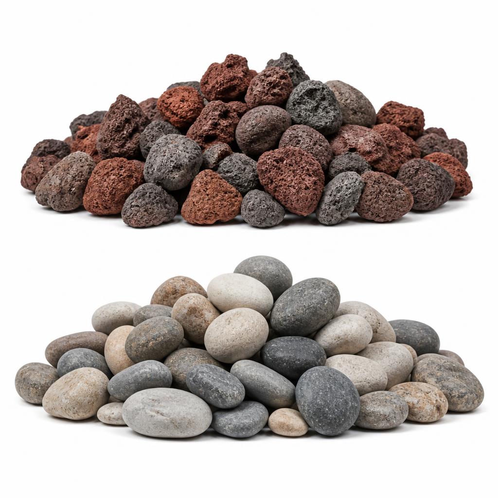 Lava rock and river pebbles